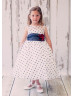 Sheer Neck Dots Tulle Tea Length Flower Girl Dress